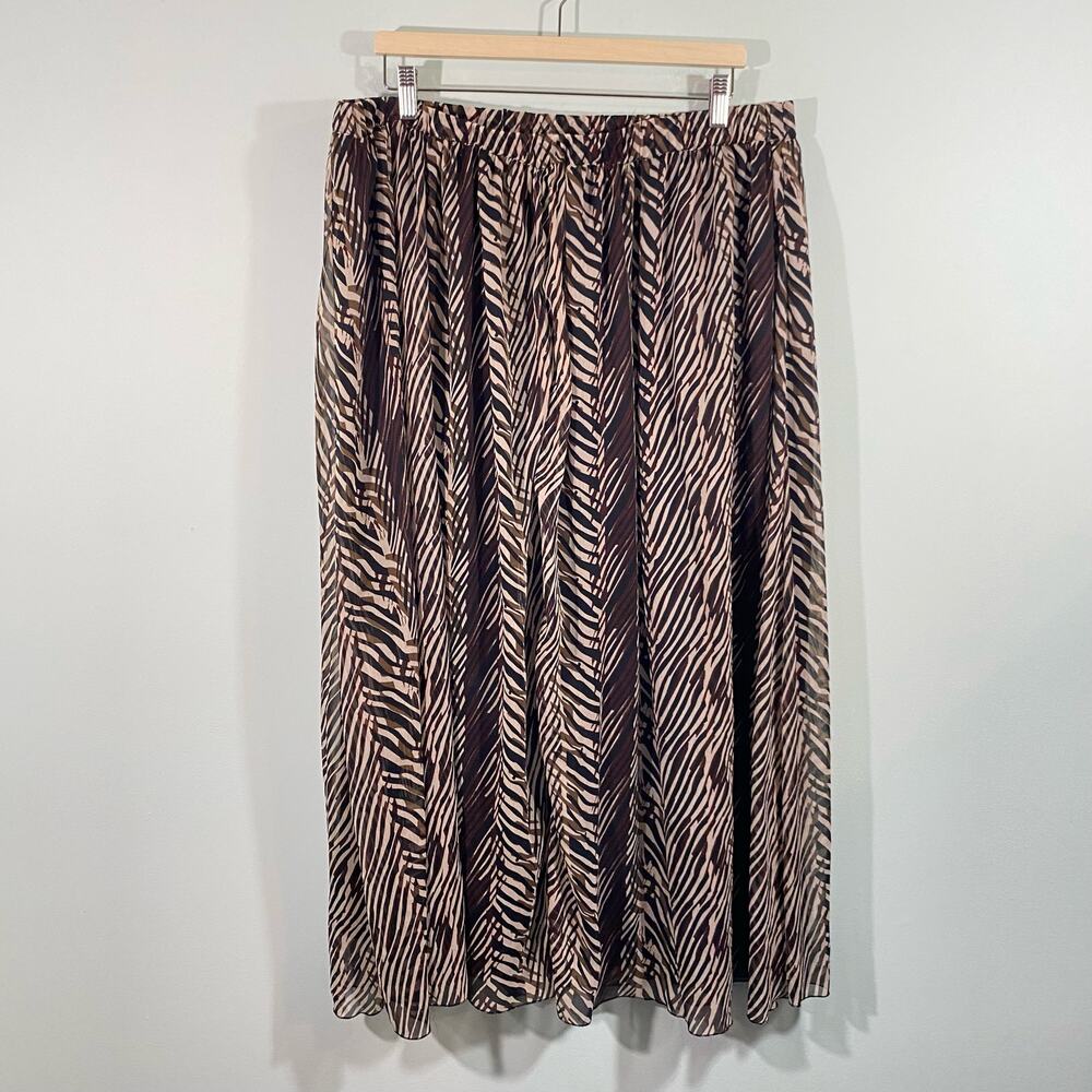 Vtg Y2K Grace Elements Brown Animal Print Chiffon Pleated Midi Skirt Size 2X